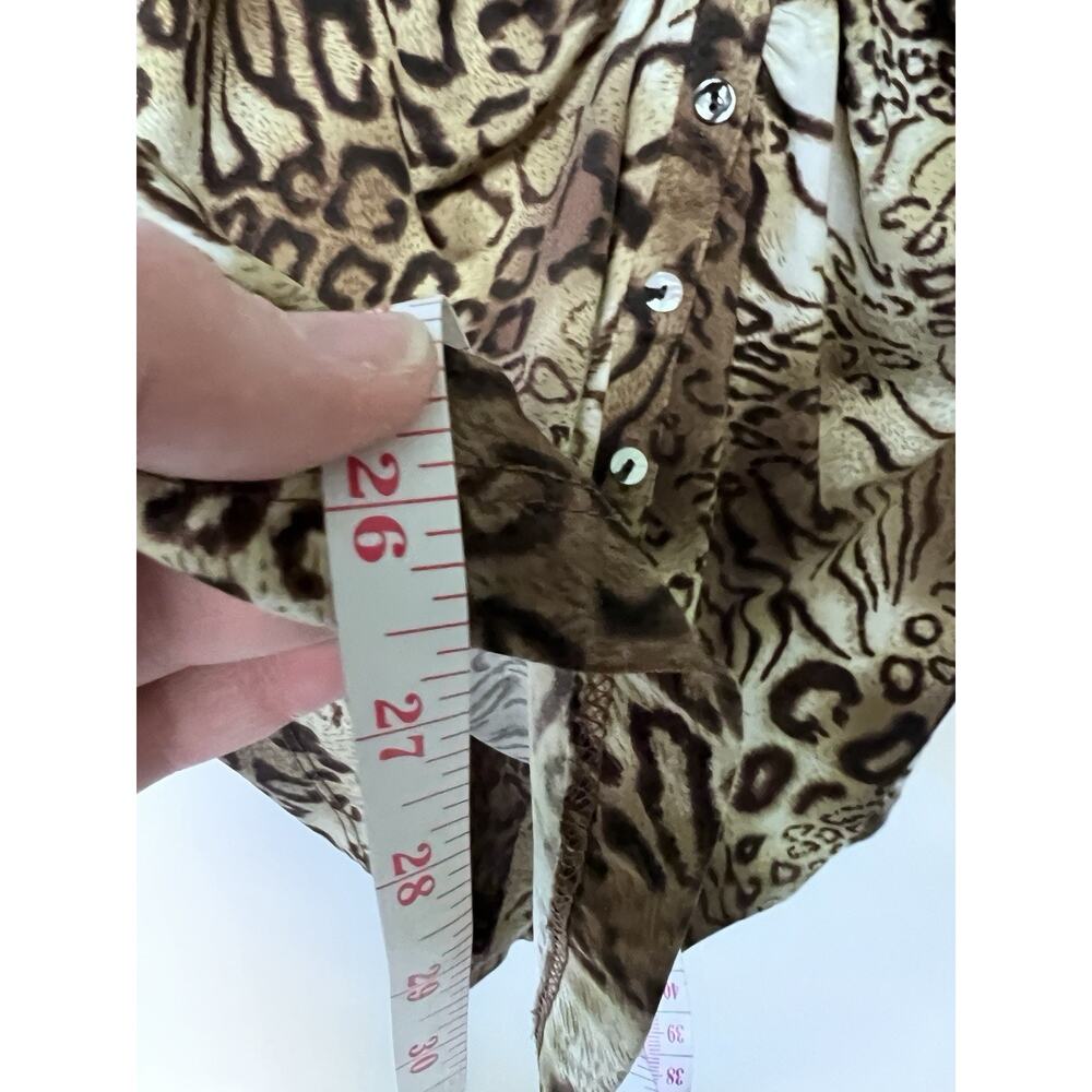 Vintage 90s Y2K Ruched Animal Print Cap Sleeve Top Large Button Up Grunge Goth - Picture 12 of 15